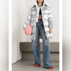 Moncler Silver and White Puffer Coat
